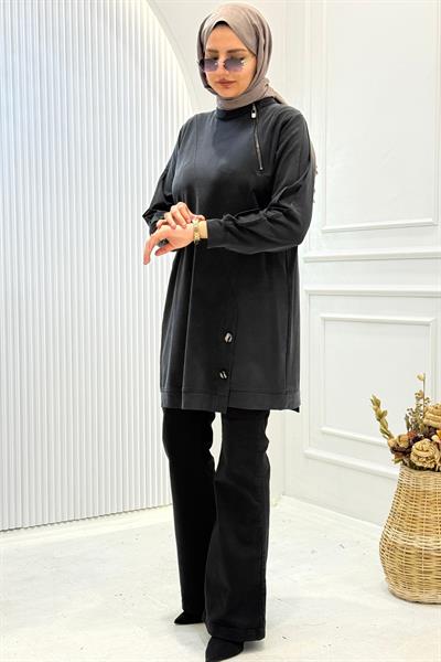 Behrem Büyük Beden Tesettür Tunik Siyah OTW20140