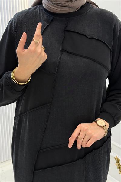 Behrem Büyük Beden Tesettür Tunik Siyah OTW20137