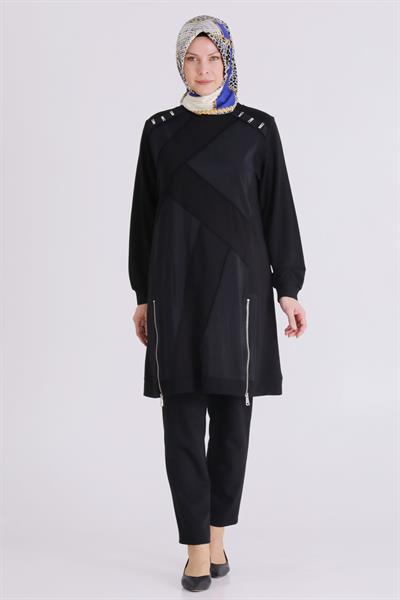 Behrem Büyük Beden Tesettür Tunik Siyah OTW20135