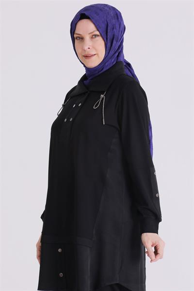 Behrem Büyük Beden Tesettür Tunik Siyah OTW20136