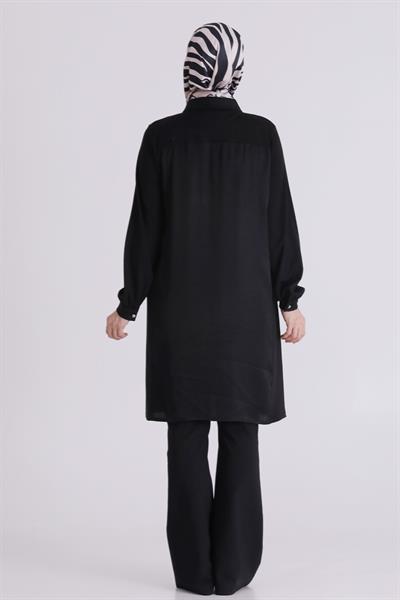 Behrem Büyük Beden Tesettür Tunik Siyah OTW23035