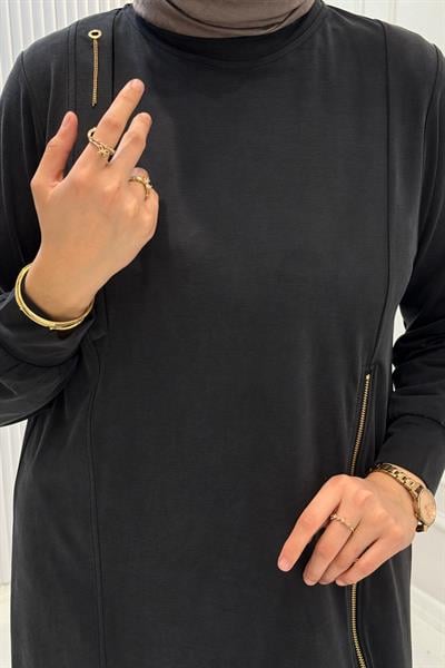 Behrem Büyük Beden Tesettür Tunik Siyah OTW20139