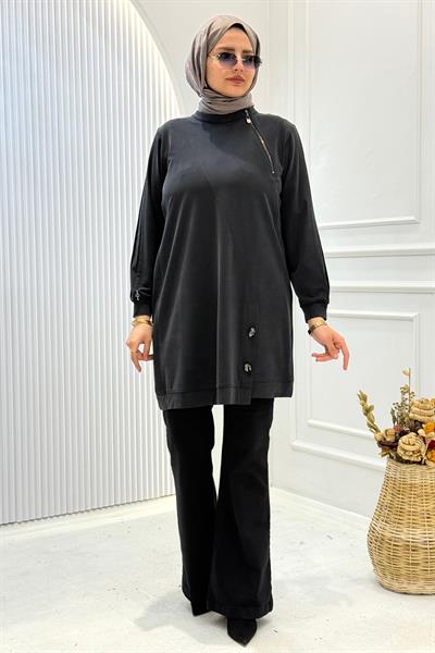 Behrem Büyük Beden Tesettür Tunik Siyah OTW20140