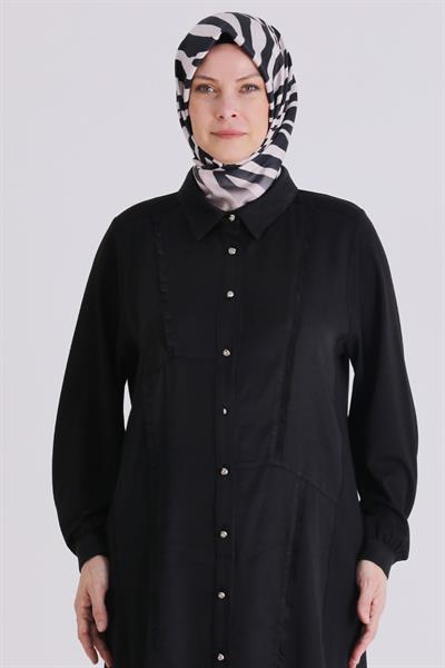 Behrem Büyük Beden Tesettür Tunik Siyah OTW23035