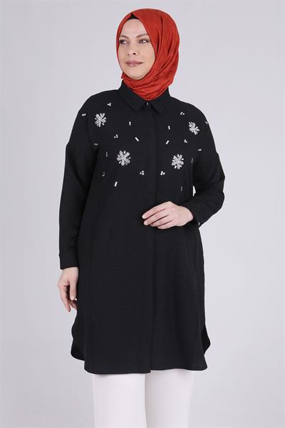 Behrem Büyük Beden Tesettür Tunik Siyah OTW2337