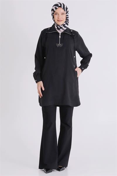 Behrem Büyük Beden Tesettür Tunik Siyah OTW23039