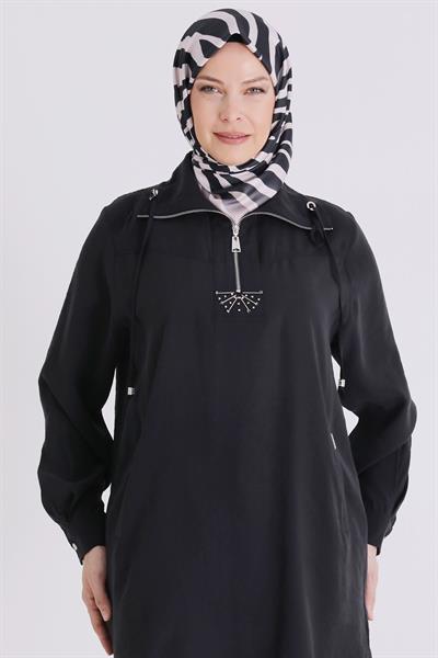 Behrem Büyük Beden Tesettür Tunik Siyah OTW23039