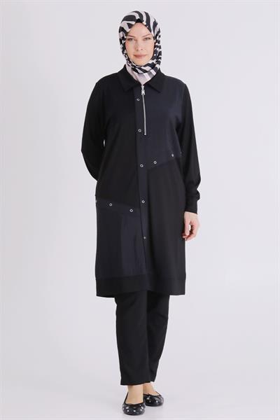 Behrem Büyük Beden Tesettür Tunik Siyah OTW2071