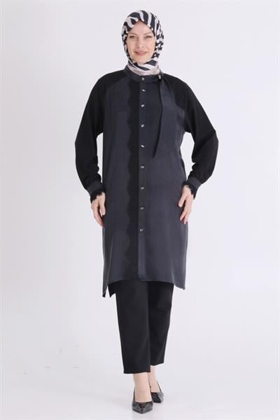 Behrem Büyük Beden Tesettür Tunik Siyah OTW23043
