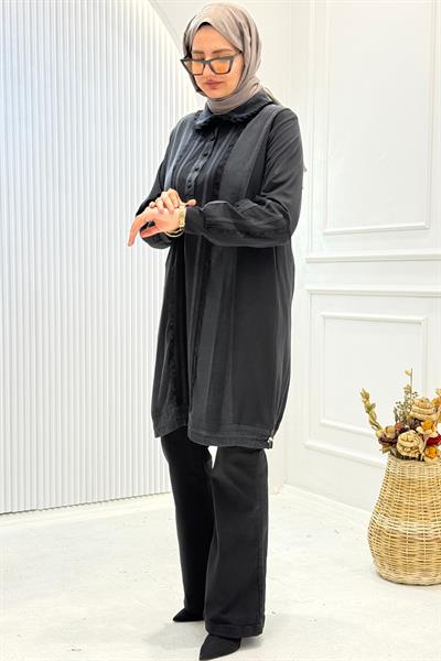 Behrem Büyük Beden Tesettür Tunik Siyah OTW20138