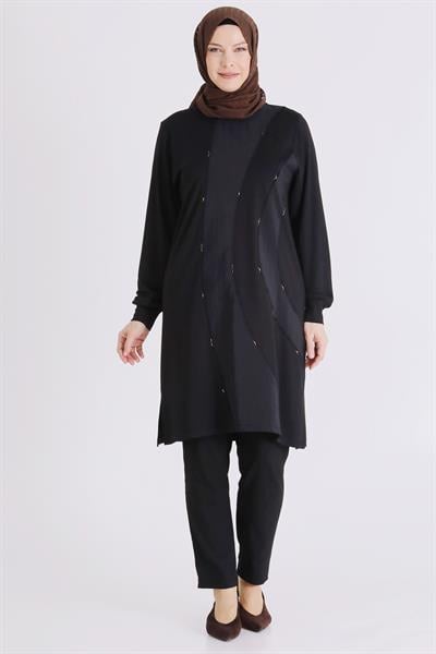 Behrem Büyük Beden Tesettür Tunik Siyah OTW2070