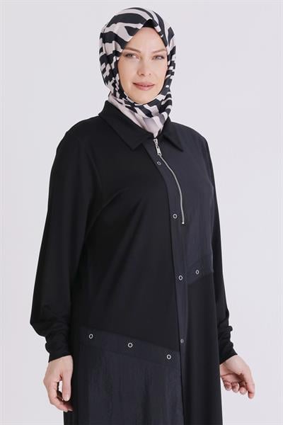 Behrem Büyük Beden Tesettür Tunik Siyah OTW2071
