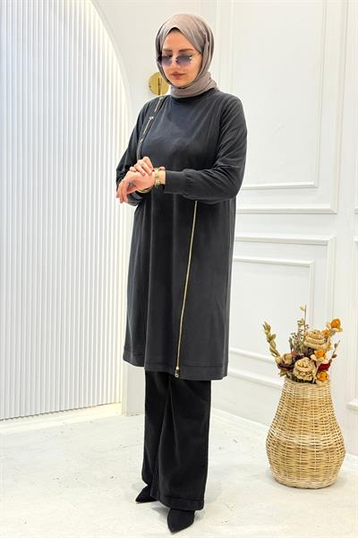 Behrem Büyük Beden Tesettür Tunik Siyah OTW20139