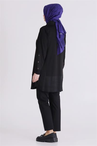 Behrem Büyük Beden Tesettür Tunik Siyah OTW20136
