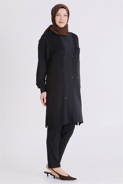 Behrem Büyük Beden Tesettür Tunik Siyah OTW2070