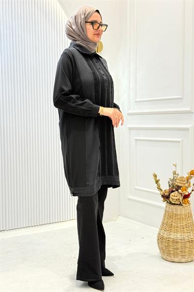 Behrem Büyük Beden Tesettür Tunik Siyah OTW20138