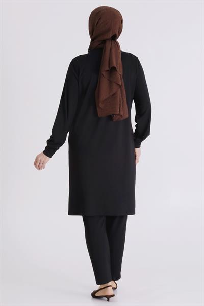 Behrem Büyük Beden Tesettür Tunik Siyah OTW2070