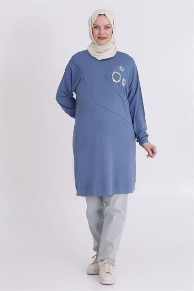 Behrem Büyük Beden Tunik Mavi OTW20115