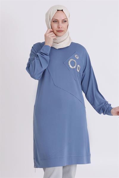 Behrem Büyük Beden Tunik Mavi OTW20115