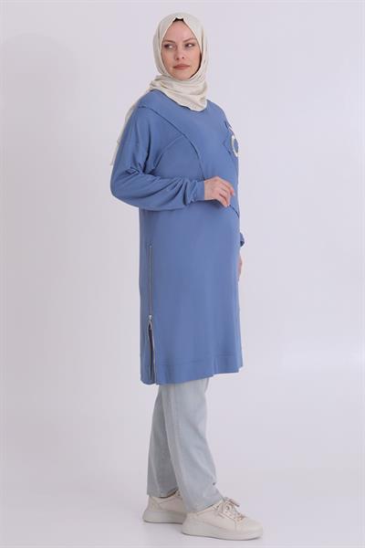 Behrem Büyük Beden Tunik Mavi OTW20115