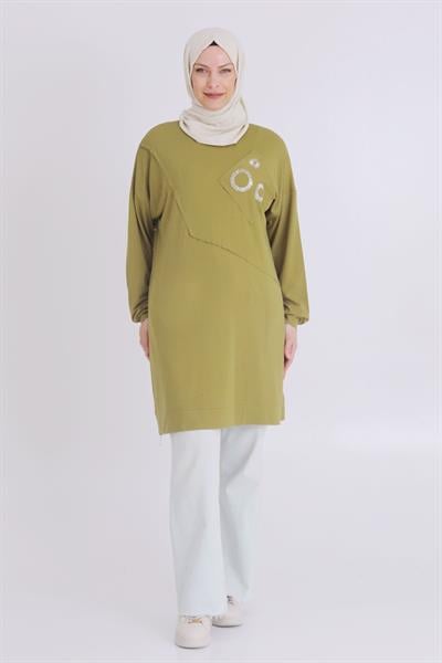 Behrem Büyük Beden Tunik Olive OTW20115