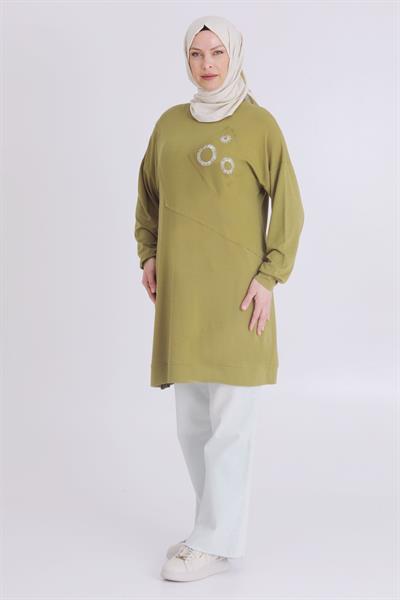 Behrem Büyük Beden Tunik Olive OTW20115