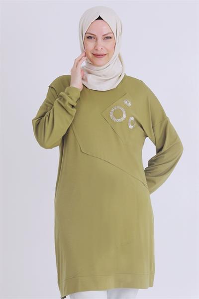 Behrem Büyük Beden Tunik Olive OTW20115