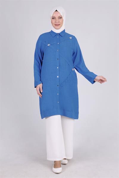 Behrem Büyük Beden Tunik Saks OTW2335