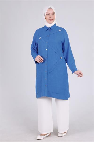 Behrem Büyük Beden Tunik Saks OTW2335