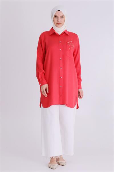 Behrem Büyük Beden Tunik Scarlet OTW2354