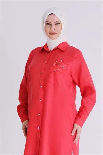 Behrem Büyük Beden Tunik Scarlet OTW2354
