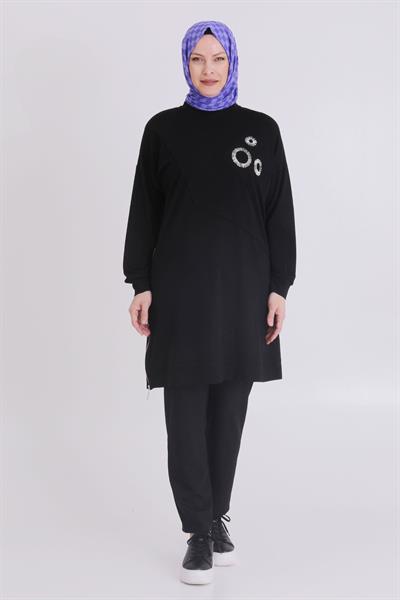 Behrem Büyük Beden Tunik Siyah OTW20115