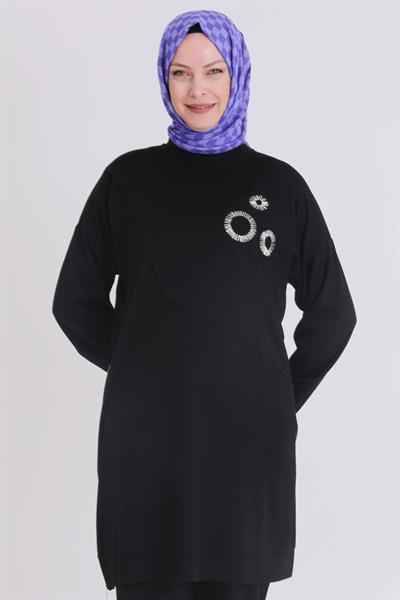 Behrem Büyük Beden Tunik Siyah OTW20115