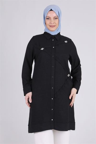 Behrem Büyük Beden Tunik Siyah OTW2335