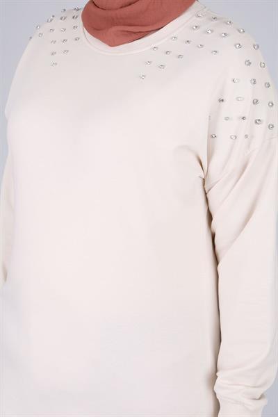 Behrem Büyük Beden Tunik Vanilya OTW2044