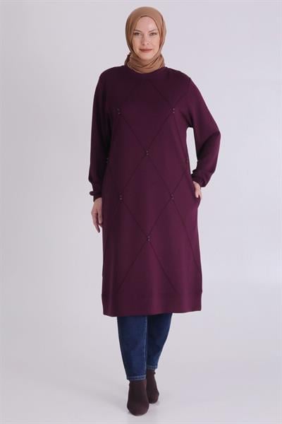 Behrem Büyük Beden Tunik Vişne OTW2067