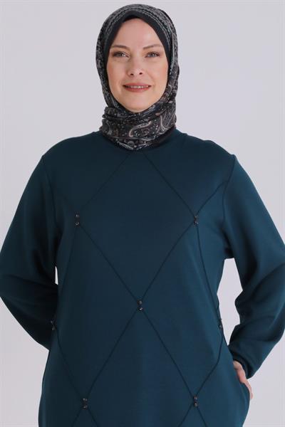 Behrem Büyük Beden Tunik Zümrüt OTW2067