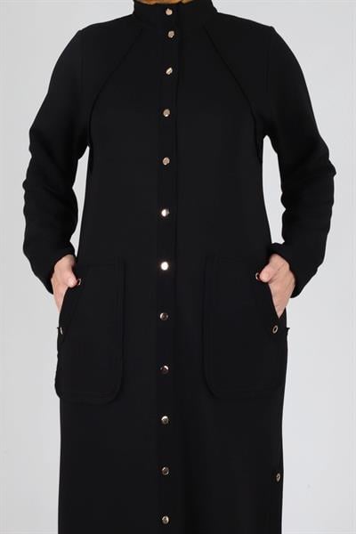 Behrem  Büyük Beden Üç İplik Tesettür Ferace Siyah OTW28050