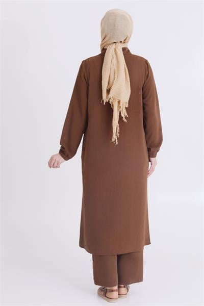 Behrem Büyük Beden Uzun Pantolonlu Takım Kahve OTW3540