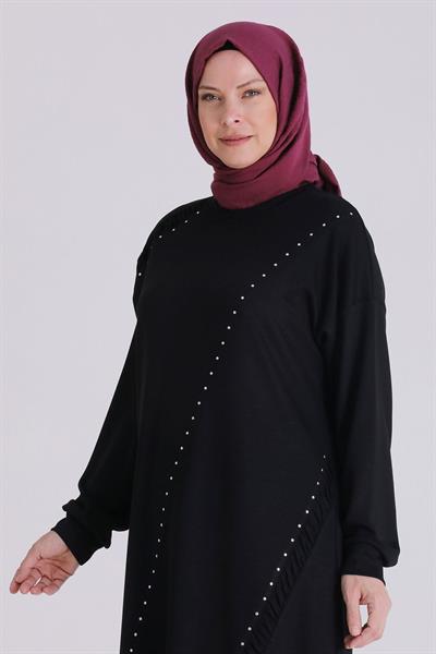 Behrem Büyük Beden Uzun Tunik Siyah OTW2066