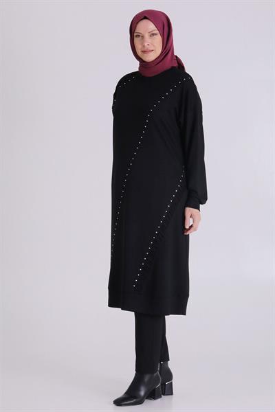 Behrem Büyük Beden Uzun Tunik Siyah OTW2066