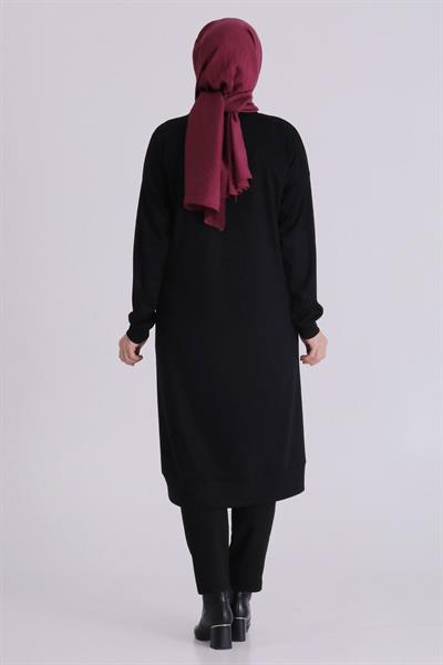 Behrem Büyük Beden Uzun Tunik Siyah OTW2066