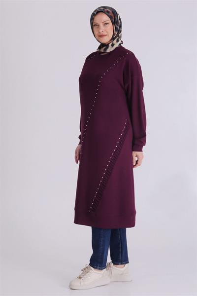 Behrem Büyük Beden Uzun Tunik Vişne OTW2066