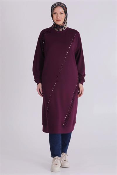Behrem Büyük Beden Uzun Tunik Vişne OTW2066