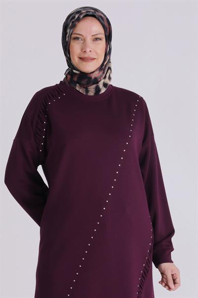 Behrem Büyük Beden Uzun Tunik Vişne OTW2066