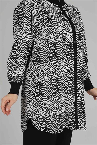 Behrem Büyük Beden Zebra Desenli Takım Siyah OTW35096