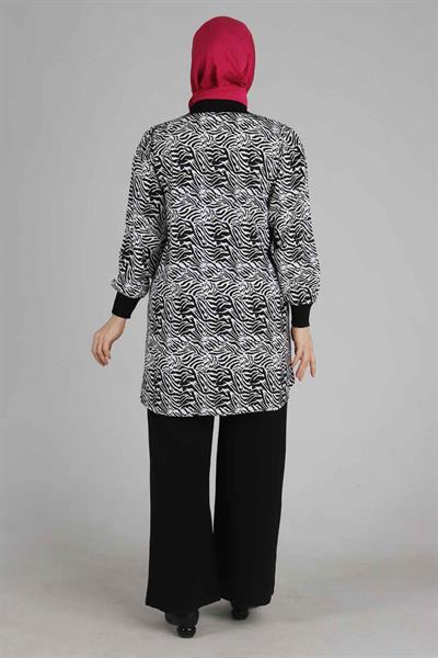 Behrem Büyük Beden Zebra Desenli Takım Siyah OTW35096
