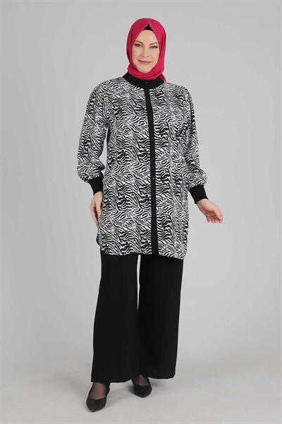 Behrem Büyük Beden Zebra Desenli Takım Siyah OTW35096