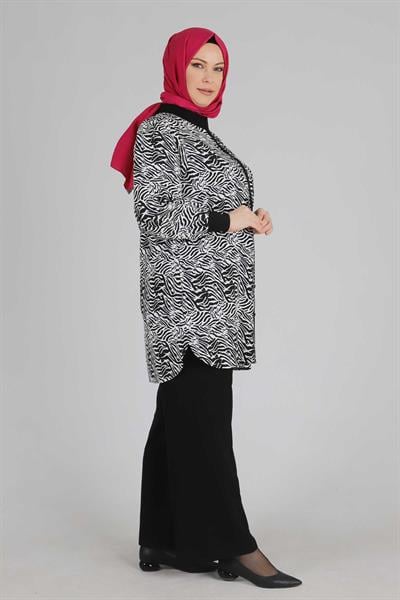 Behrem Büyük Beden Zebra Desenli Takım Siyah OTW35096