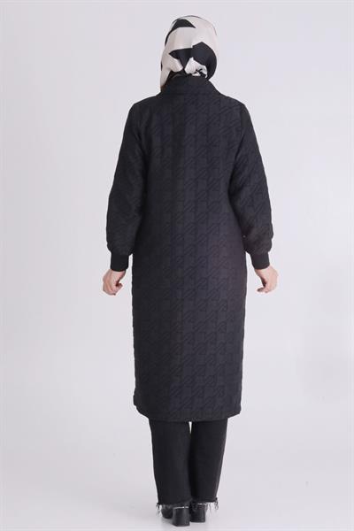 Behrem Cepli Fermuarlı Kapitone Büyük Beden Kap Siyah OTW2551